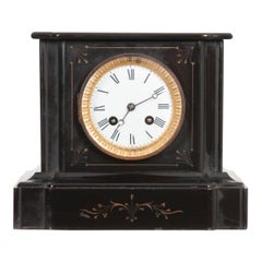 English 19th Century Aesthetic Movement Black Marble Mantel Clock