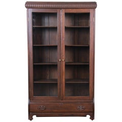 Antique Carved Oak Glass Front Locking Bookcase at 1stDibs | antique ...