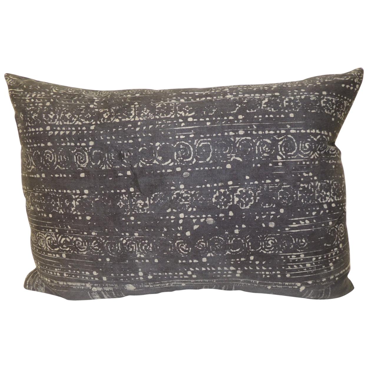 Long Vintage Blue and White HandBlocked Indian Batik Bolster Pillow