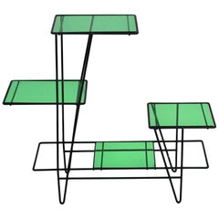 Mid-Century Modern Green and Black Vintage Metal Flower Stand France, circa 1950