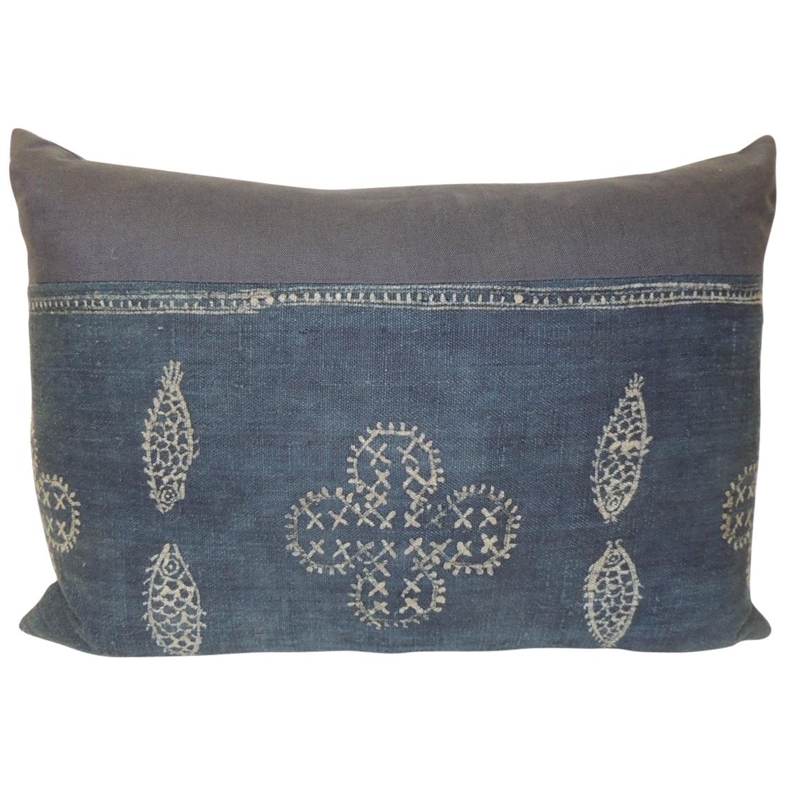 Vintage Blue and White Tapestry Decorative Bolster Pillow at 1stDibs