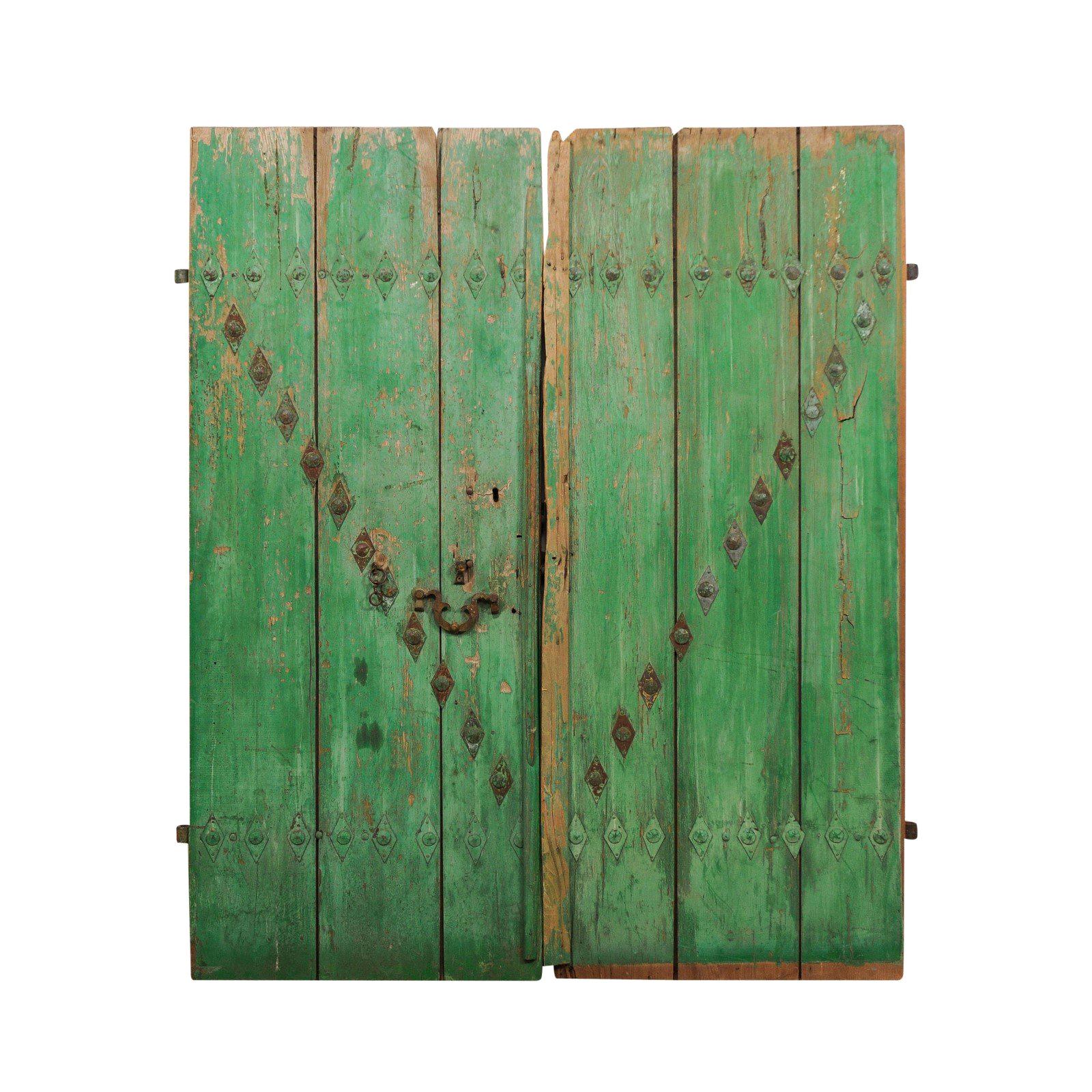 Spanish Pair Early 19th C. Wooden Doors w/Original Iron Hardware, 6.75 Ft Tall