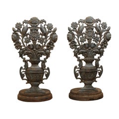 Tall Cast-Iron Urns with Flowers
