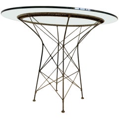 Used French Natural Wicker Round Dining Glass Table Wrought Iron ON SALE 