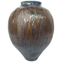 Thom Lussier Glazed Ceramic Urn with Blue Interior