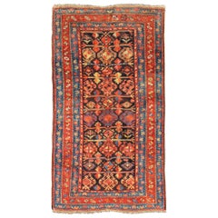 All-Over Tribal Design Antique Persian Kurdish Rug in Blue & Red