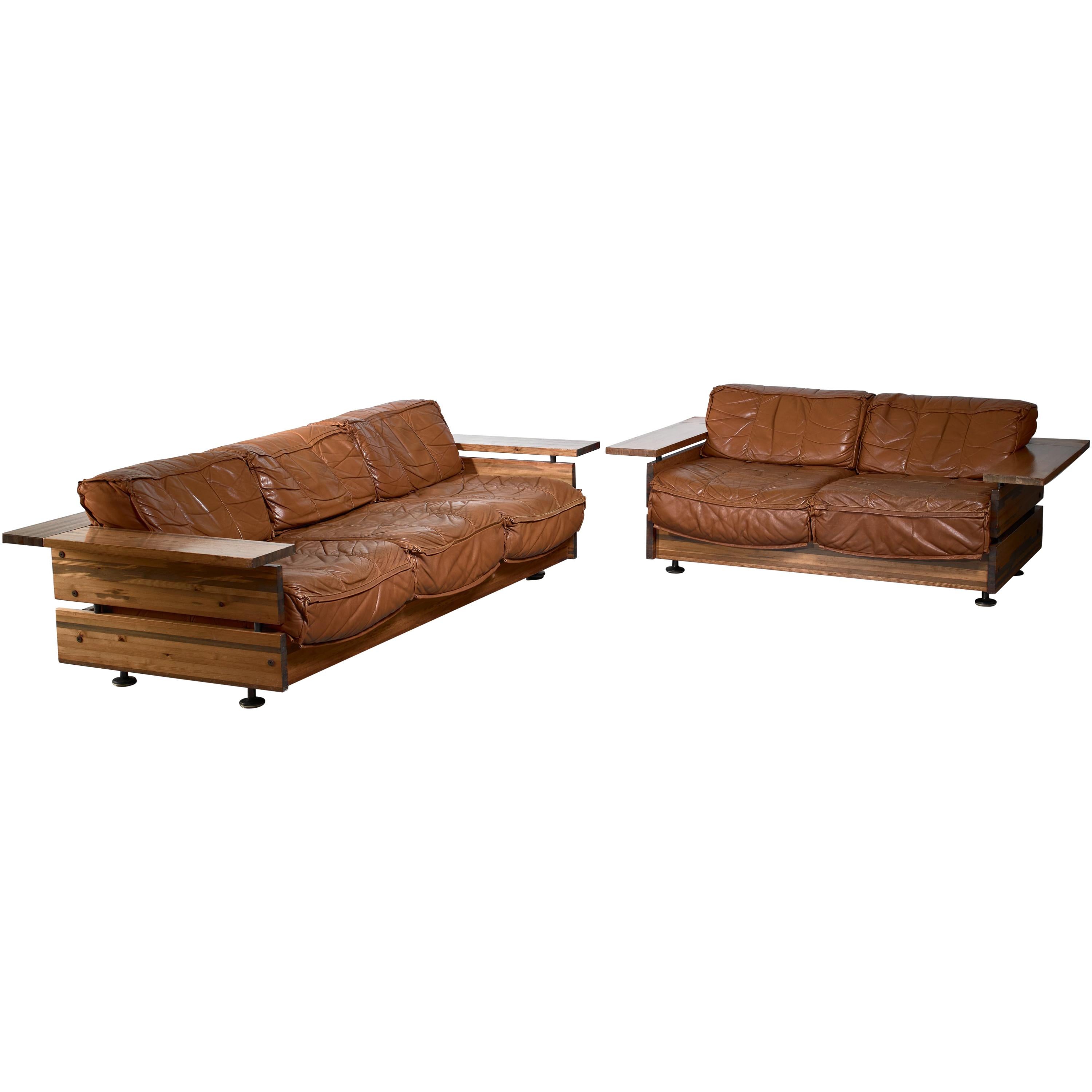 Hameen Kalustaja Pine and Leather Sofa Set, Finland For Sale