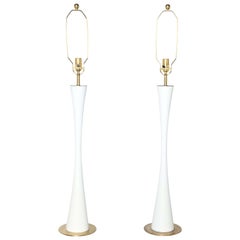 Monumental Pair of Stewart Ross James for Hansen White Enamel Brass Table Lamps