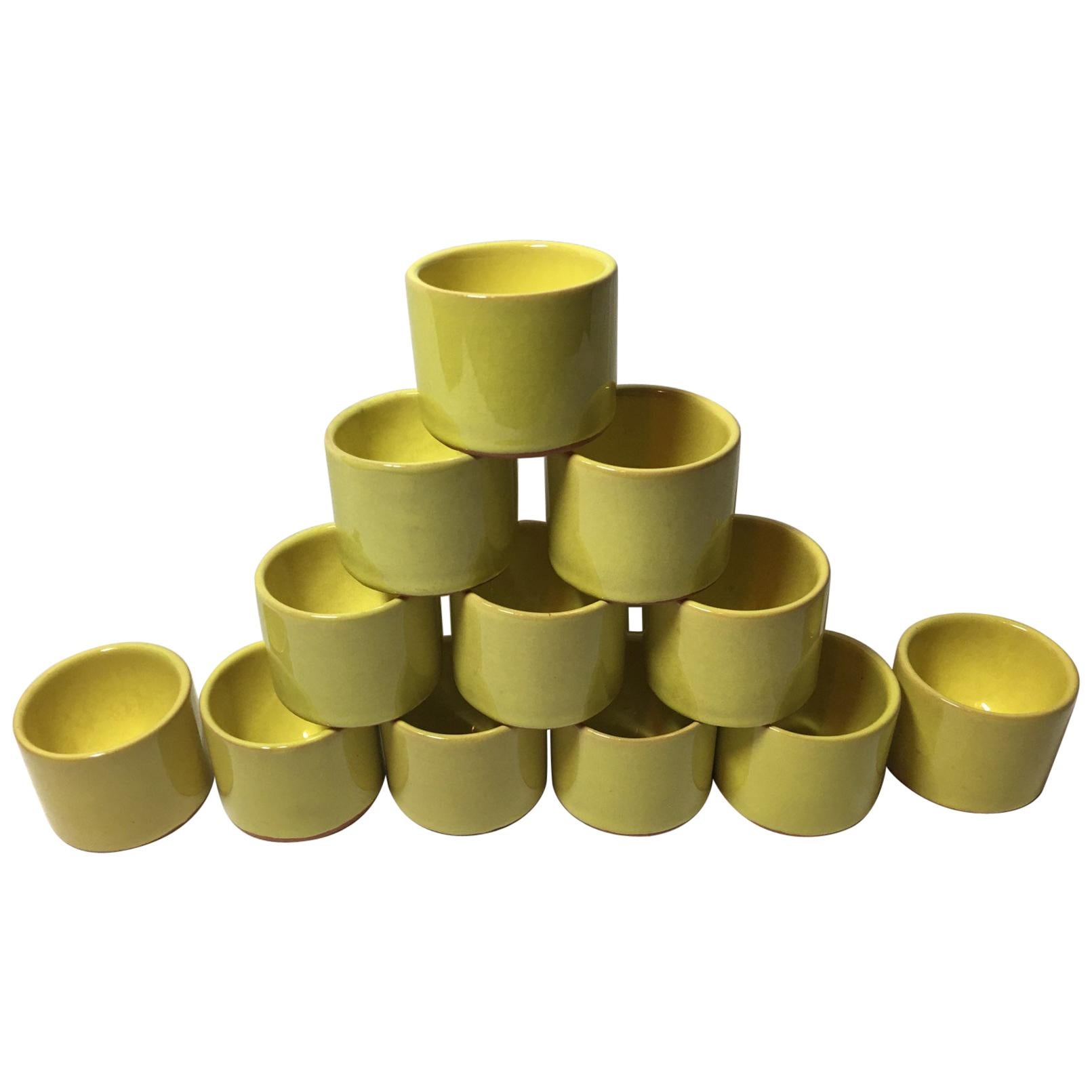 12 Ceramic Yellow Bijorn Wiinblad Egg Cups from the 1960's Rosenthal For Sale