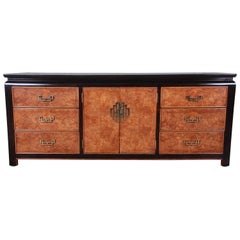 Century Furniture Black Lacquer and Burl Wood Chinoiserie Long Dresser