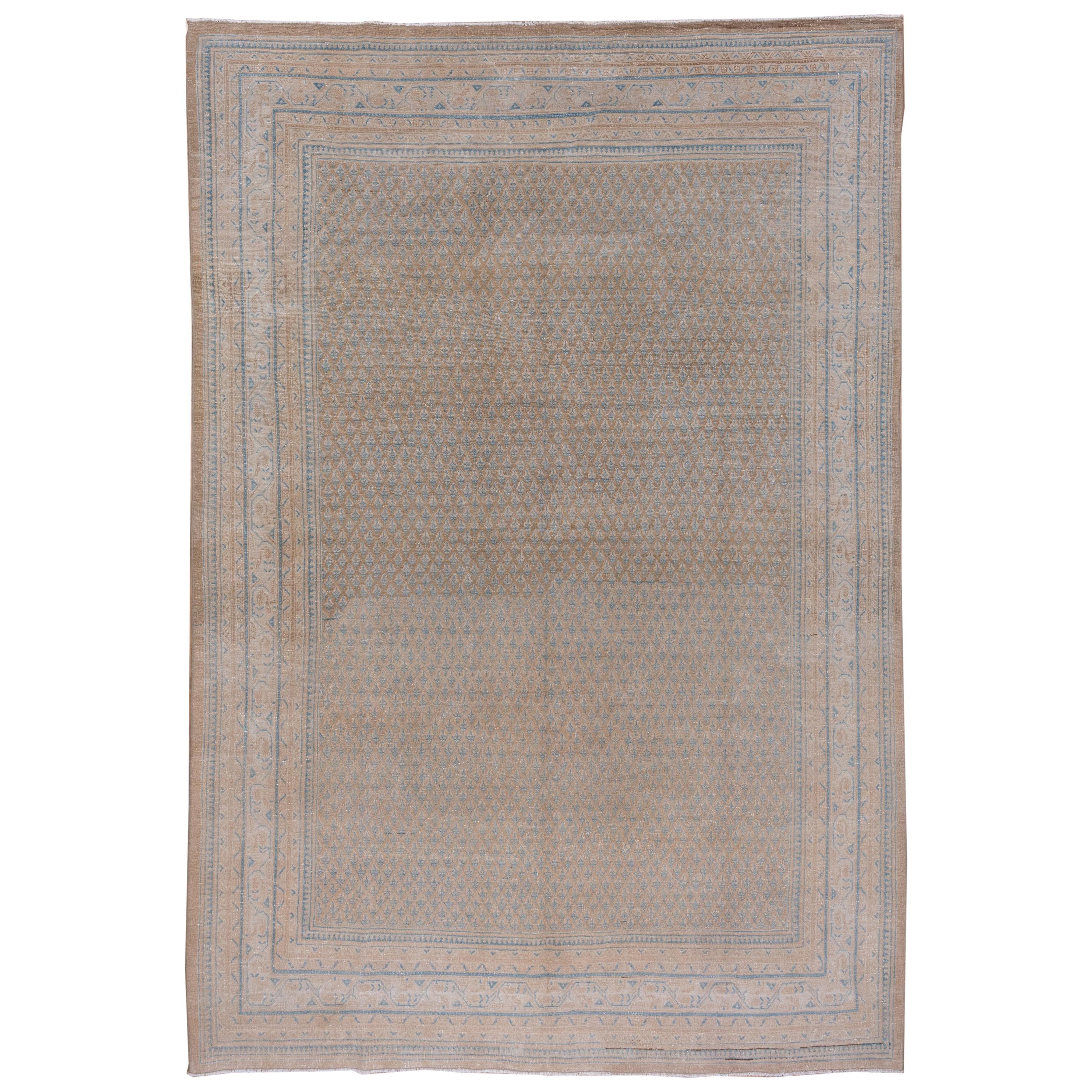 Midcentury Mahal Carpet, Neutral Palete, Blue Accents For Sale