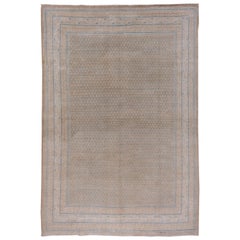 Vintage Midcentury Mahal Carpet, Neutral Palete, Blue Accents