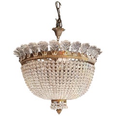 Low Plafonnier Beaded Chandelier Brass Lustre Ceiling Lamp Antique Art Nouveau
