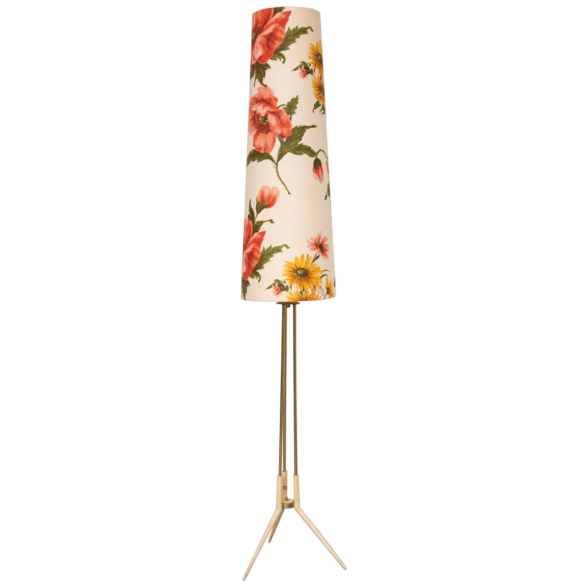Midcentury Standing Lamp with Floral Shade, Italy