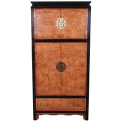 Century Furniture Black Lacquer and Burl Wood Chinoiserie Armoire Dresser