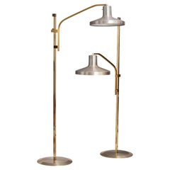 Pair of Midcentury Scandinavian Floor Lamps, Unique Rise and Fall Counterbalance