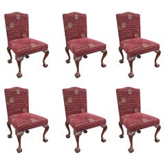 Set of 6 Upholstered Chippendale Style Mahogany Ball and Claw Chairs