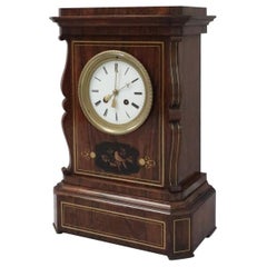 Antique French 19th Century Rosewood and Inlaid Mantel Clock