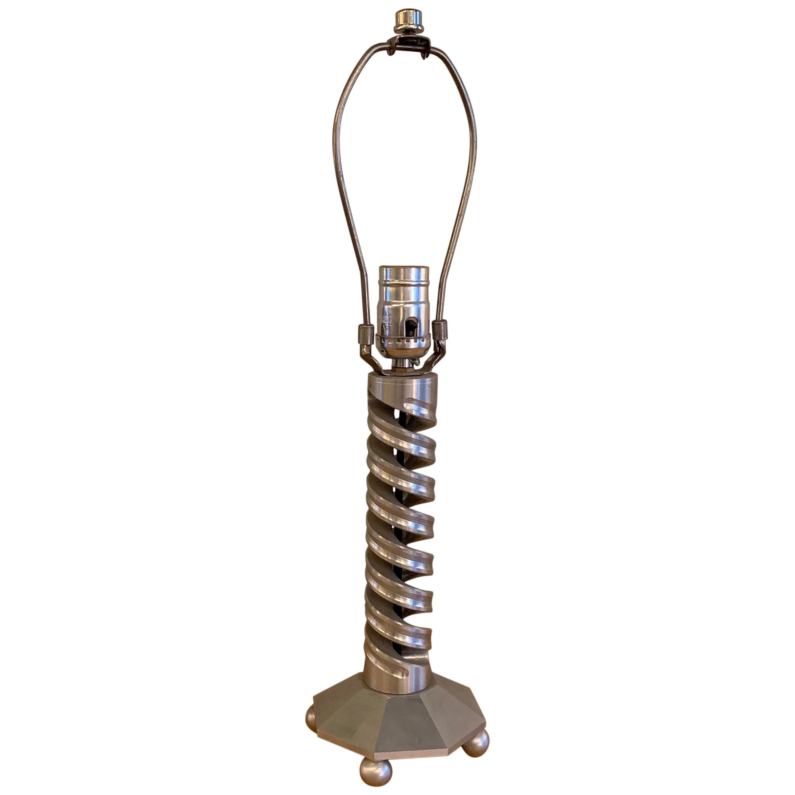 Machine Age Spiral Aluminum Table Lamp For Sale