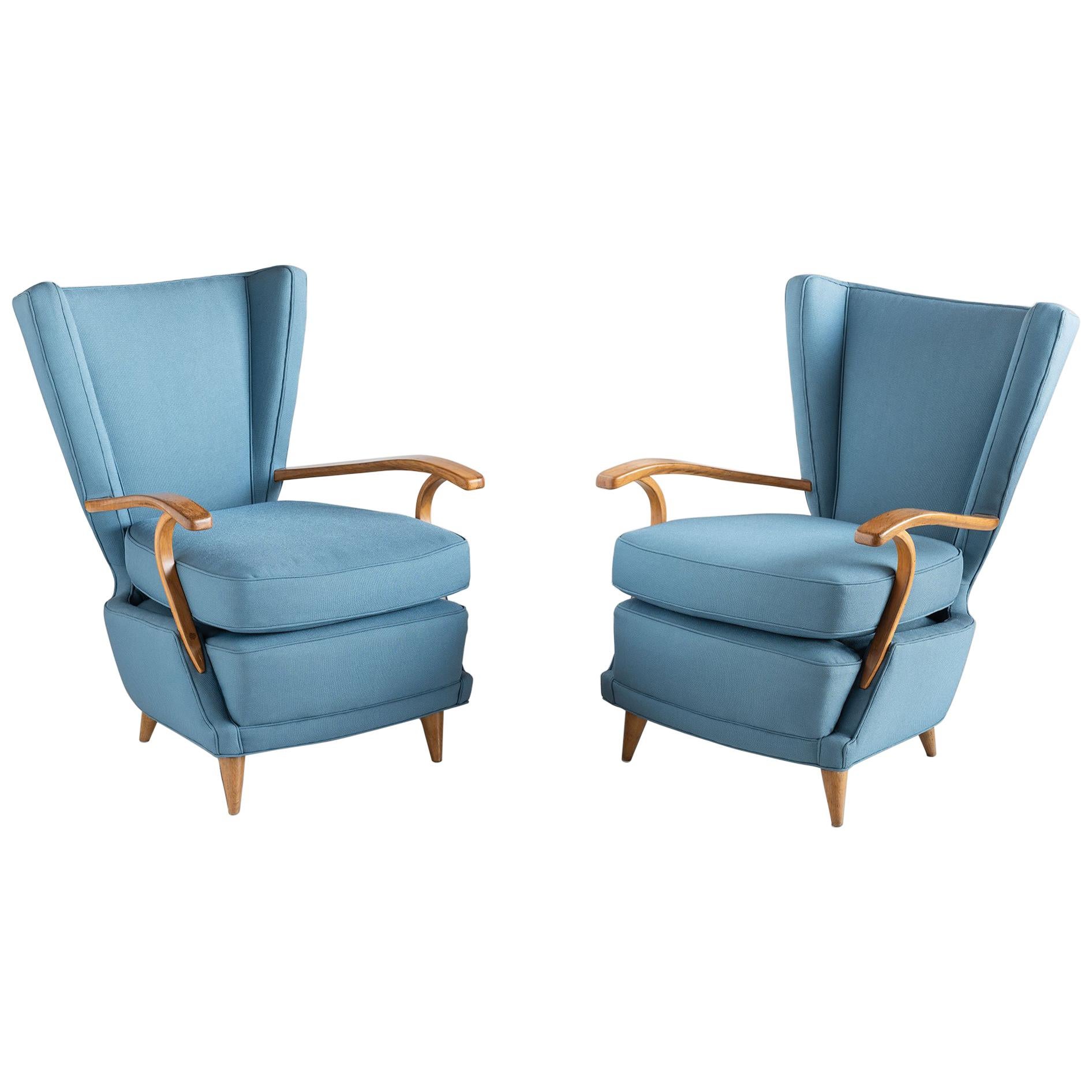 Pair of Curved Plywood Armchairs, Italy, circa 1950