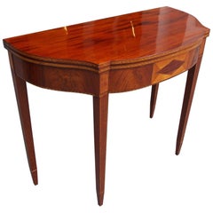 American Mahogany and Birch Inlaid Half Serpentine Form Card Table, Circa 1800