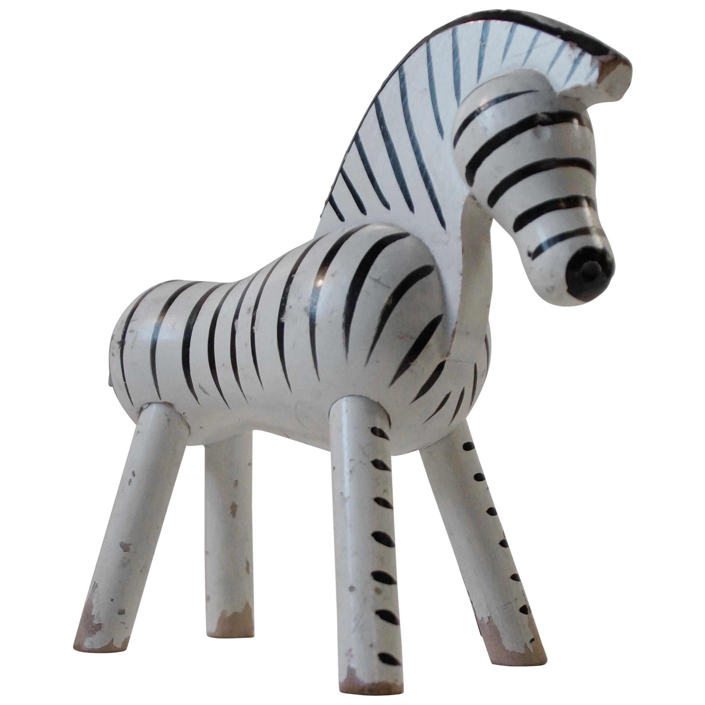 Kay Bojesen Original Painted Beech Zebra Figure with Patina, 1950s Danish Modern