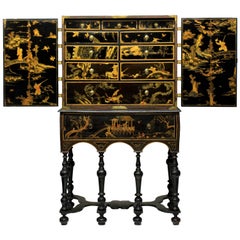 Used William & Mary Black and Gilt Japanned Cabinet on Stand