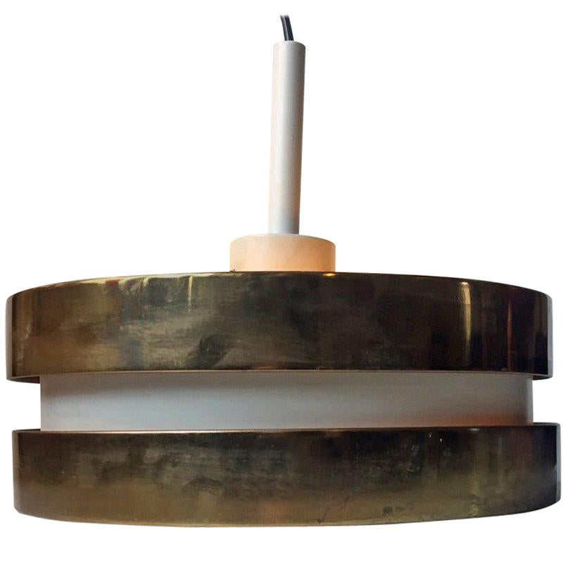 Scandinavian Modern Brass and Crystal Hanging Lamp by Lisa Johansson-Pape, Orno For Sale
