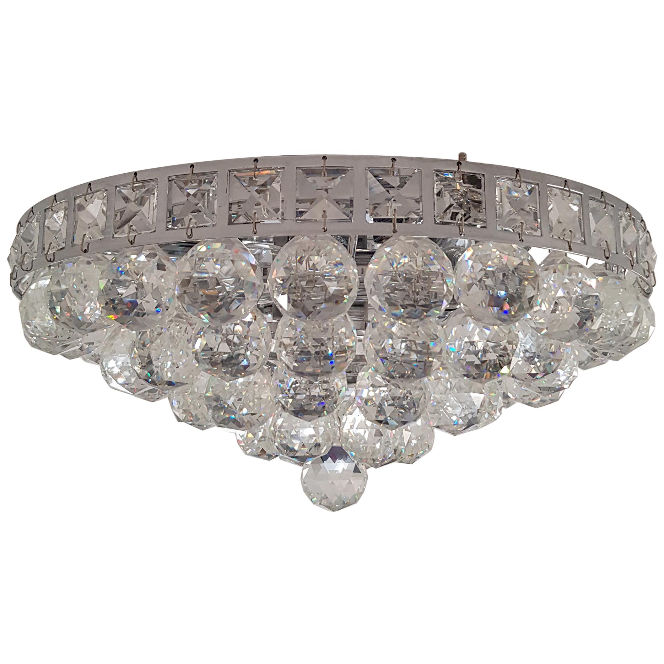 Mondern Chrome Art Deco Crystal Chandelier Lamp Flat Ceiling Flush Mount Neutral