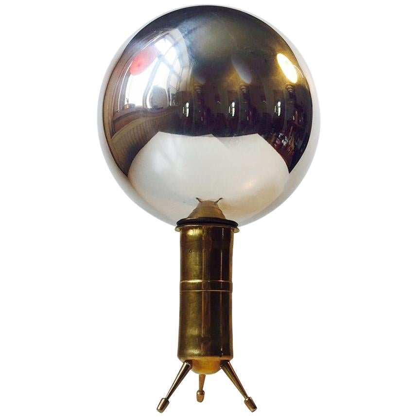 Unusual Vintage Mirror Sphere on Tripod Brass Stand by Anonymous Artist