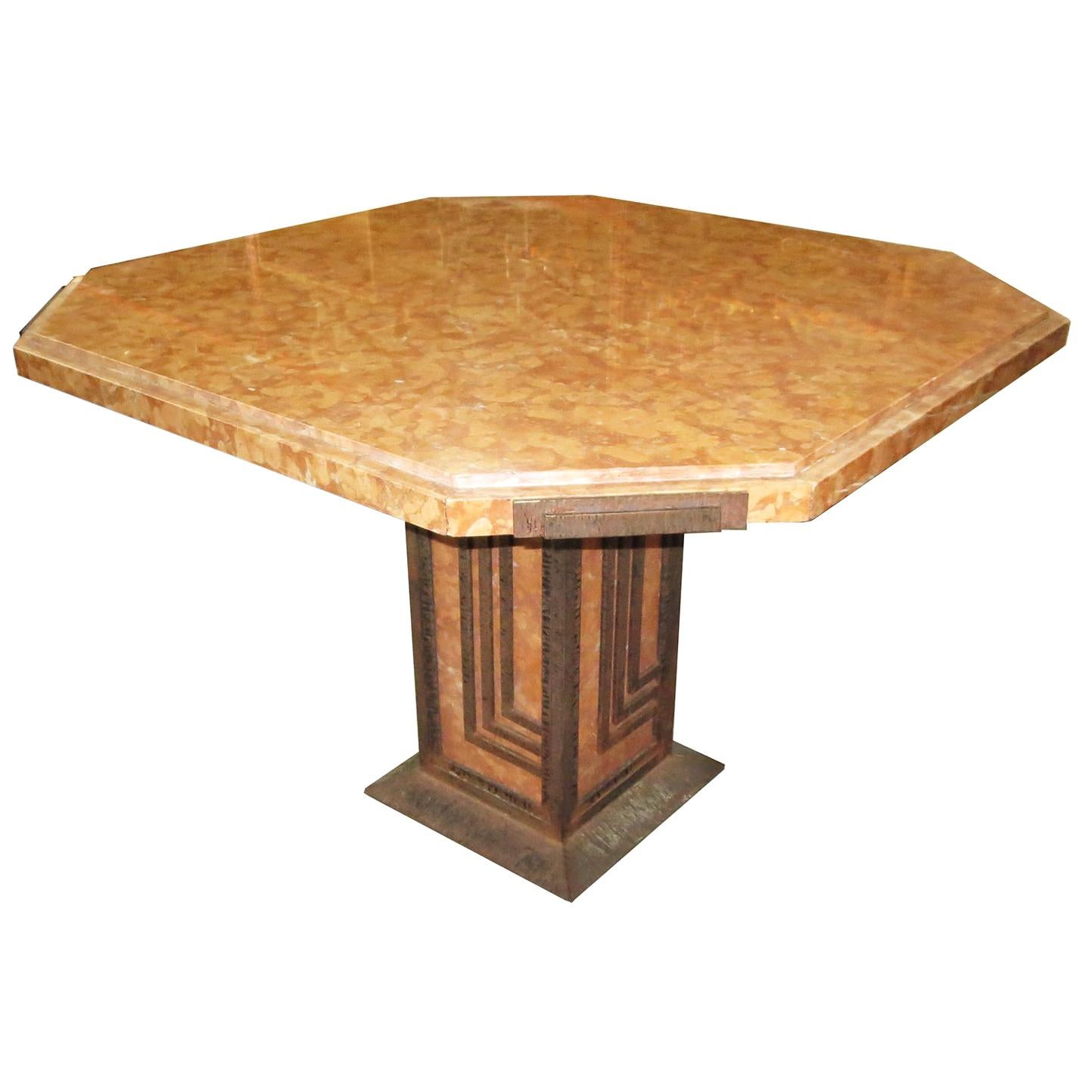 Art Deco Cafe or Game Table in Marble and Iron For Sale