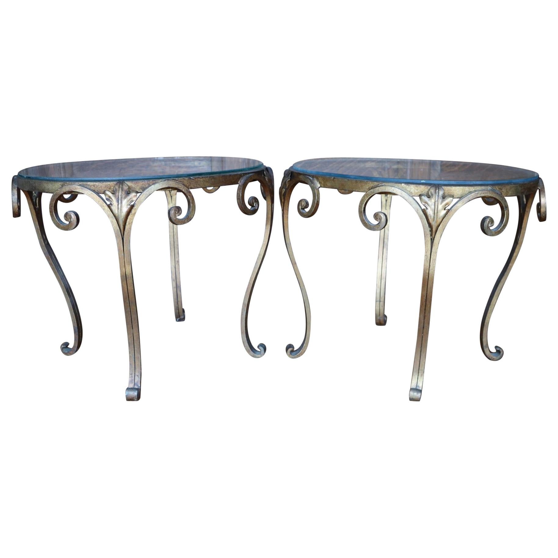 Elegant Gilt and Glass Nightstands or Side Tables For Sale