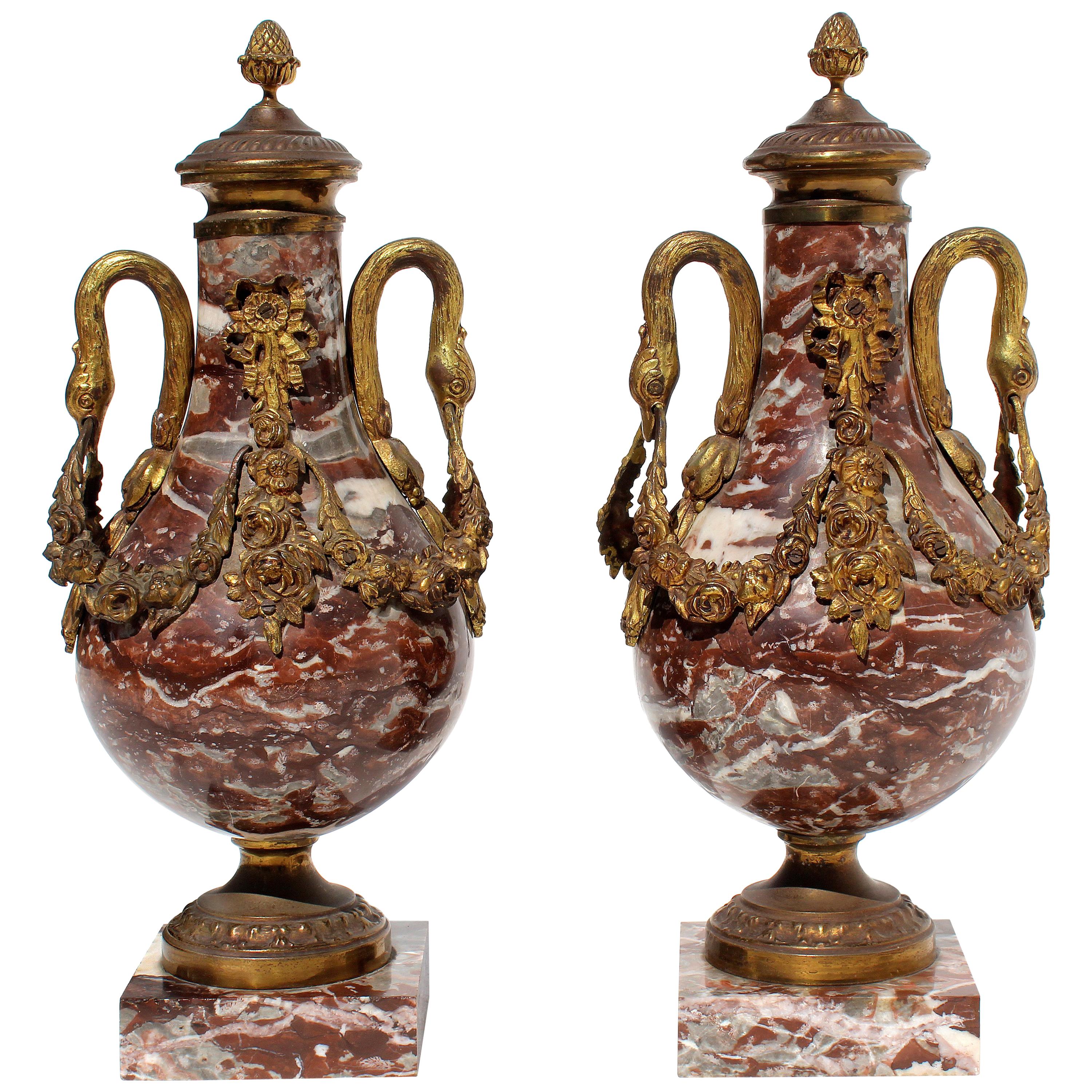 French 19th Century Bronze Doré and Marble Cassolettes