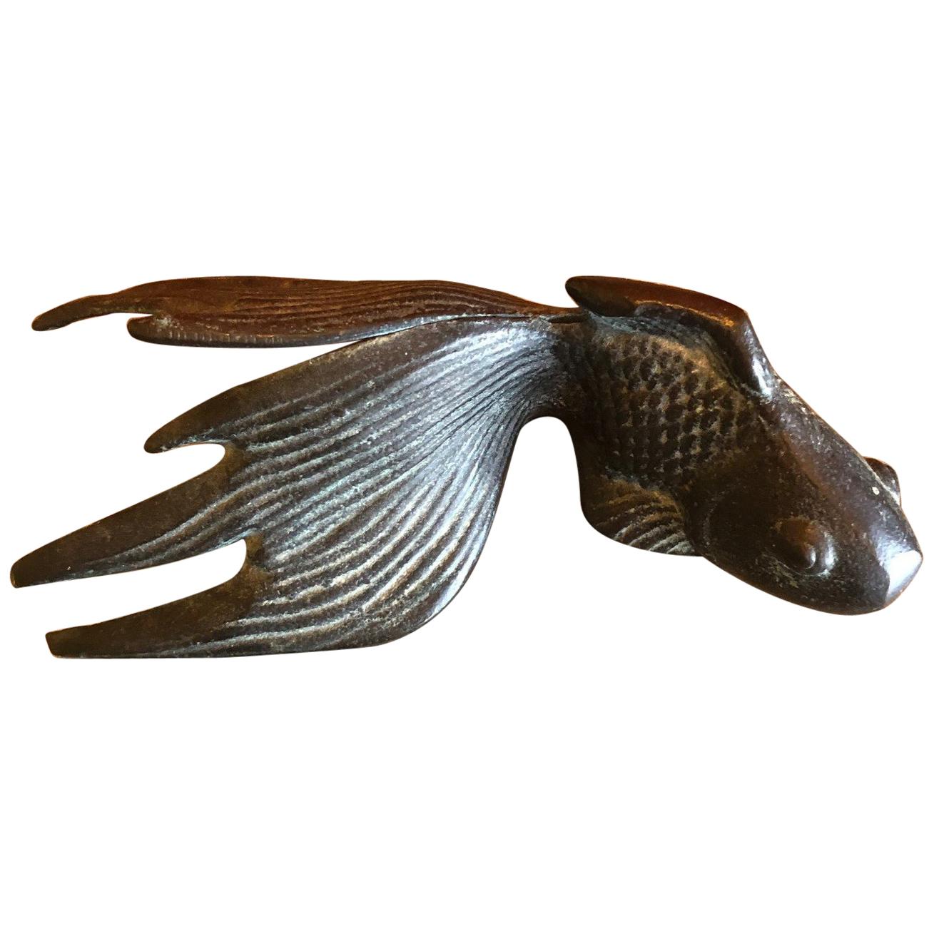 Small Patinated Bronze Koi Sculpture or Paperweight