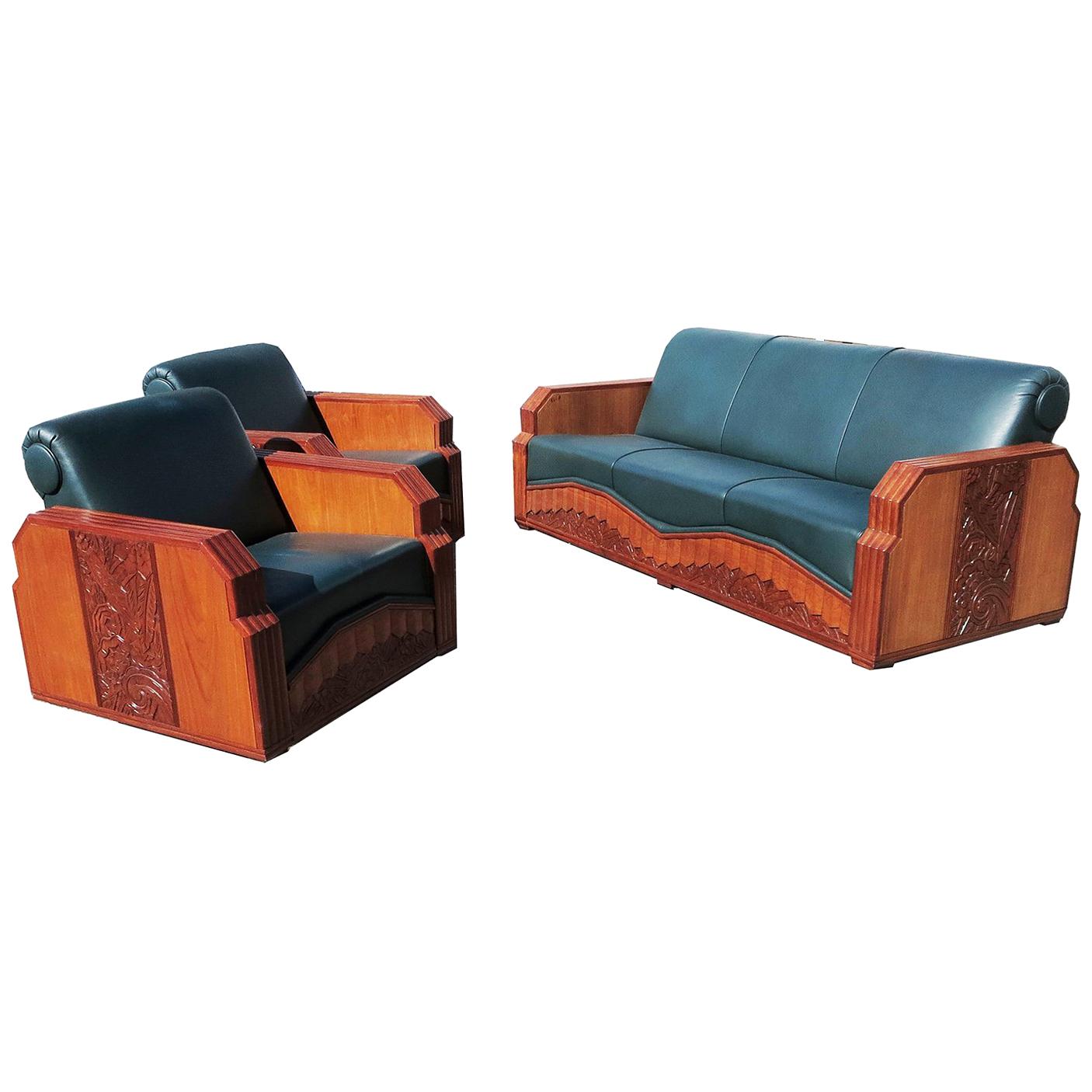 Important Art Deco Sofa Set from Hollywood Pantages Theater