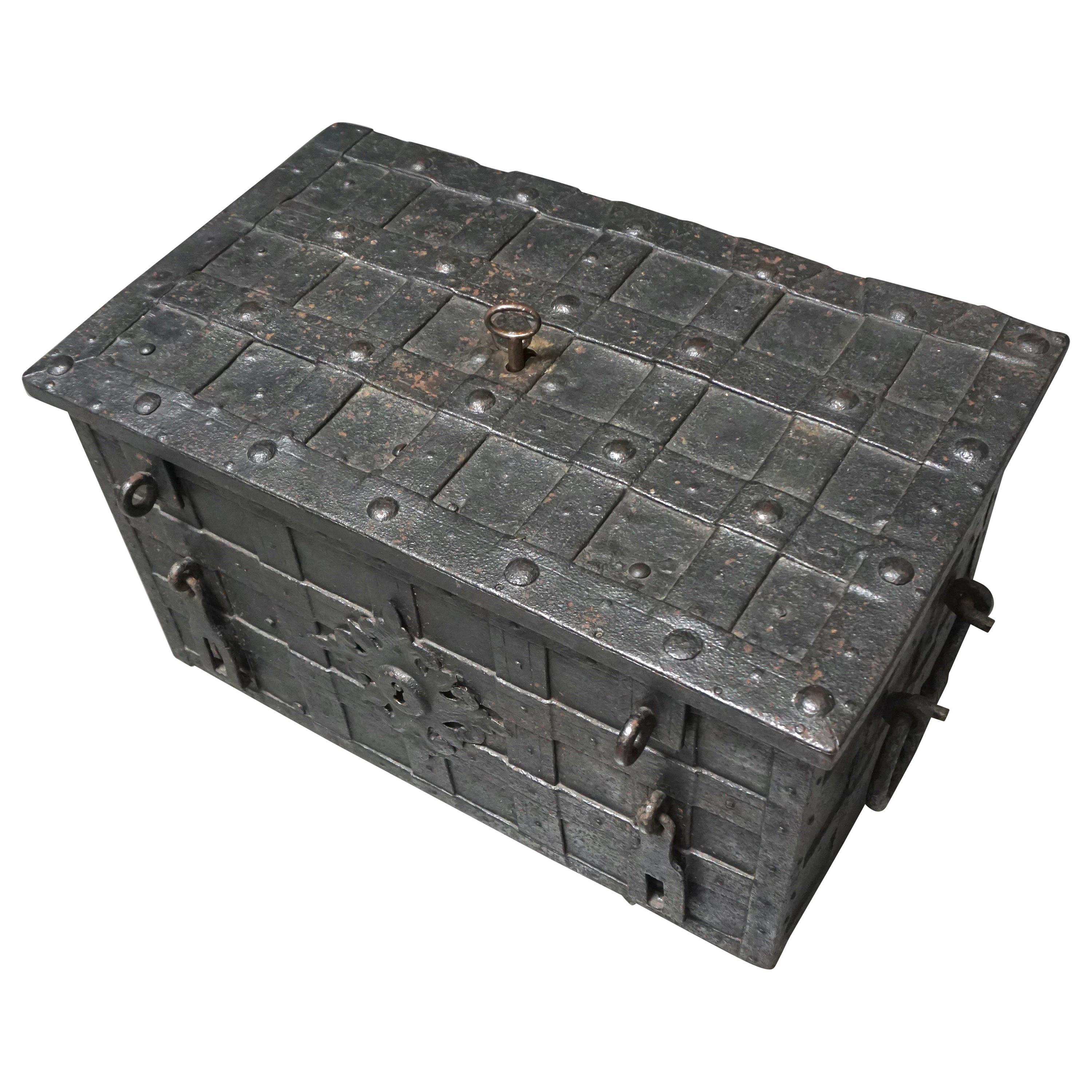 Nuremberg Late 17th Century Wrought Iron Strong Box with Elaborate Lock