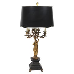 French 19th Century Bronze Doré and Marble Figural Candelabra, Mounted as a Lamp