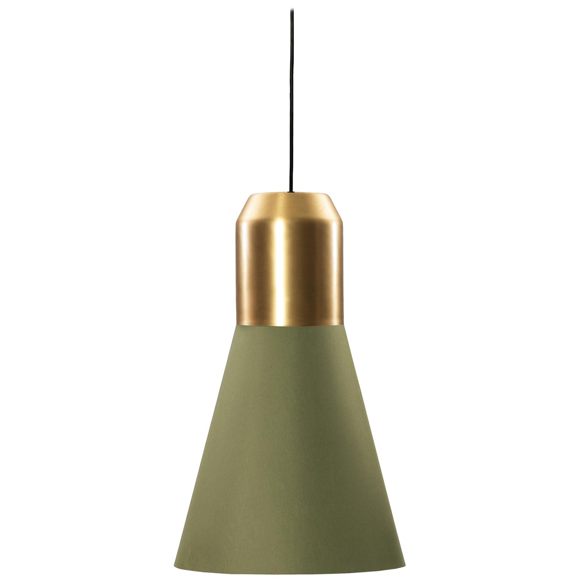 Lampe à suspension ClassiCon Bell Light en tissu vert et laiton de Sebastian Herkner