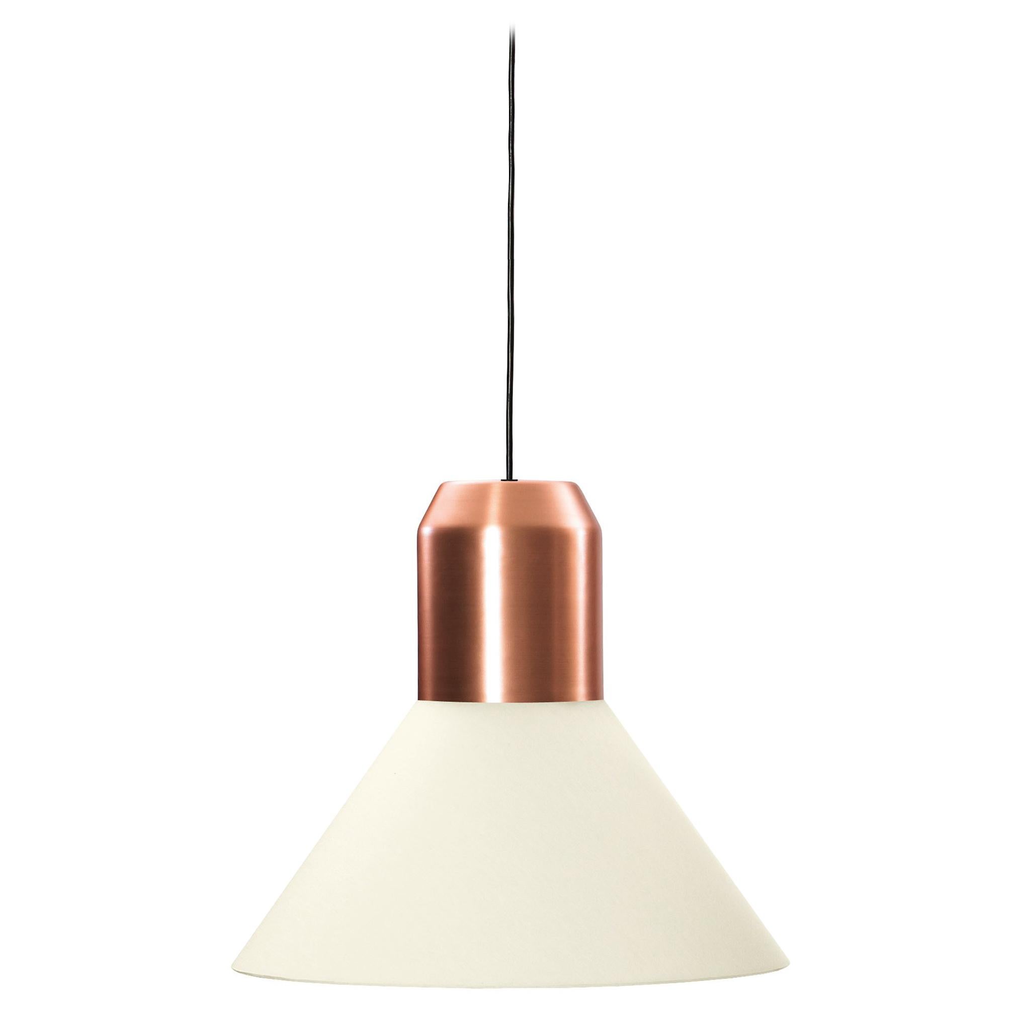 Lampe à suspension ClassiCon Bell Light en tissu blanc et cuivre de Sebastian Herkner