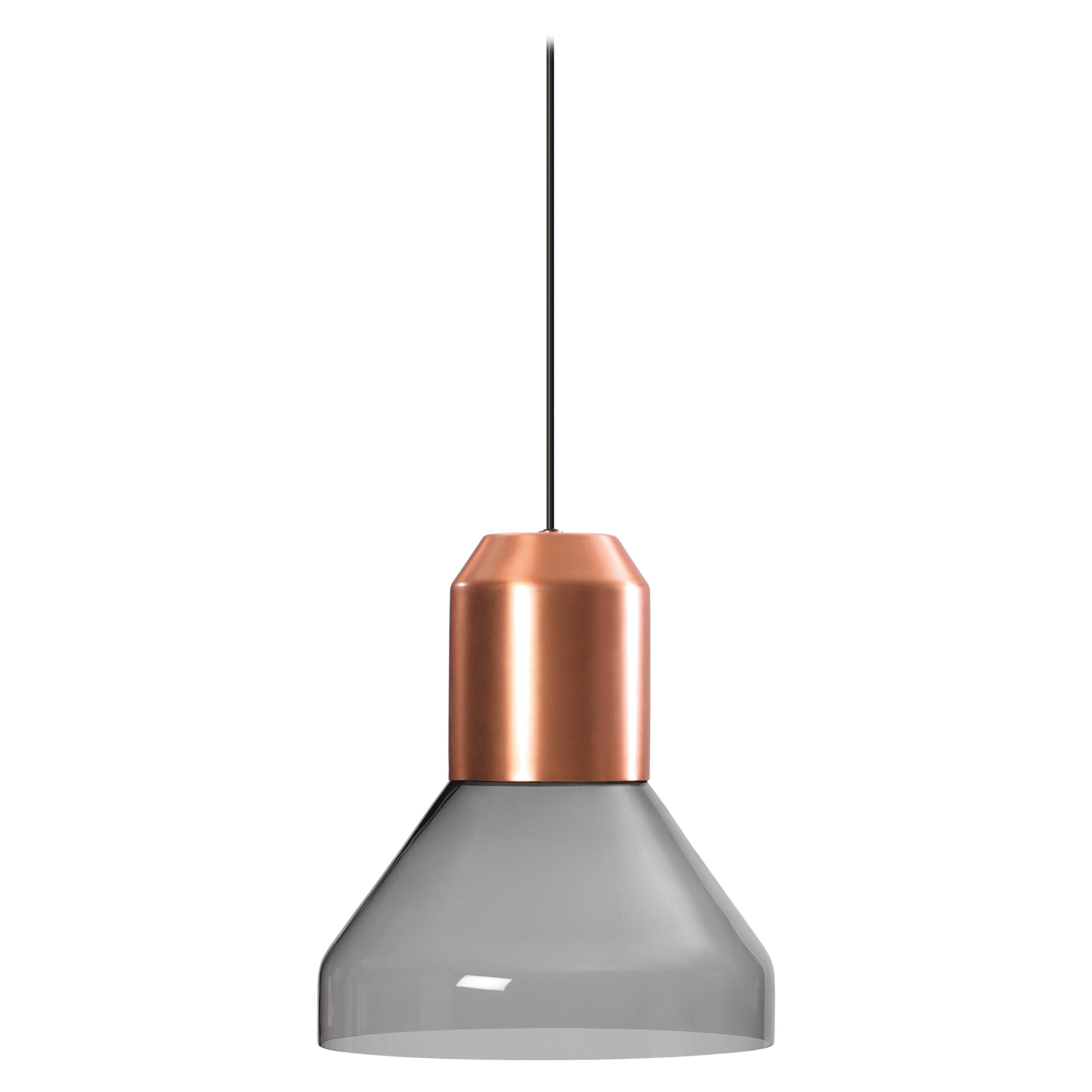 Lampe suspendue à cloche ClassiCon en cuivre et verre gris de Sebastian Herkner