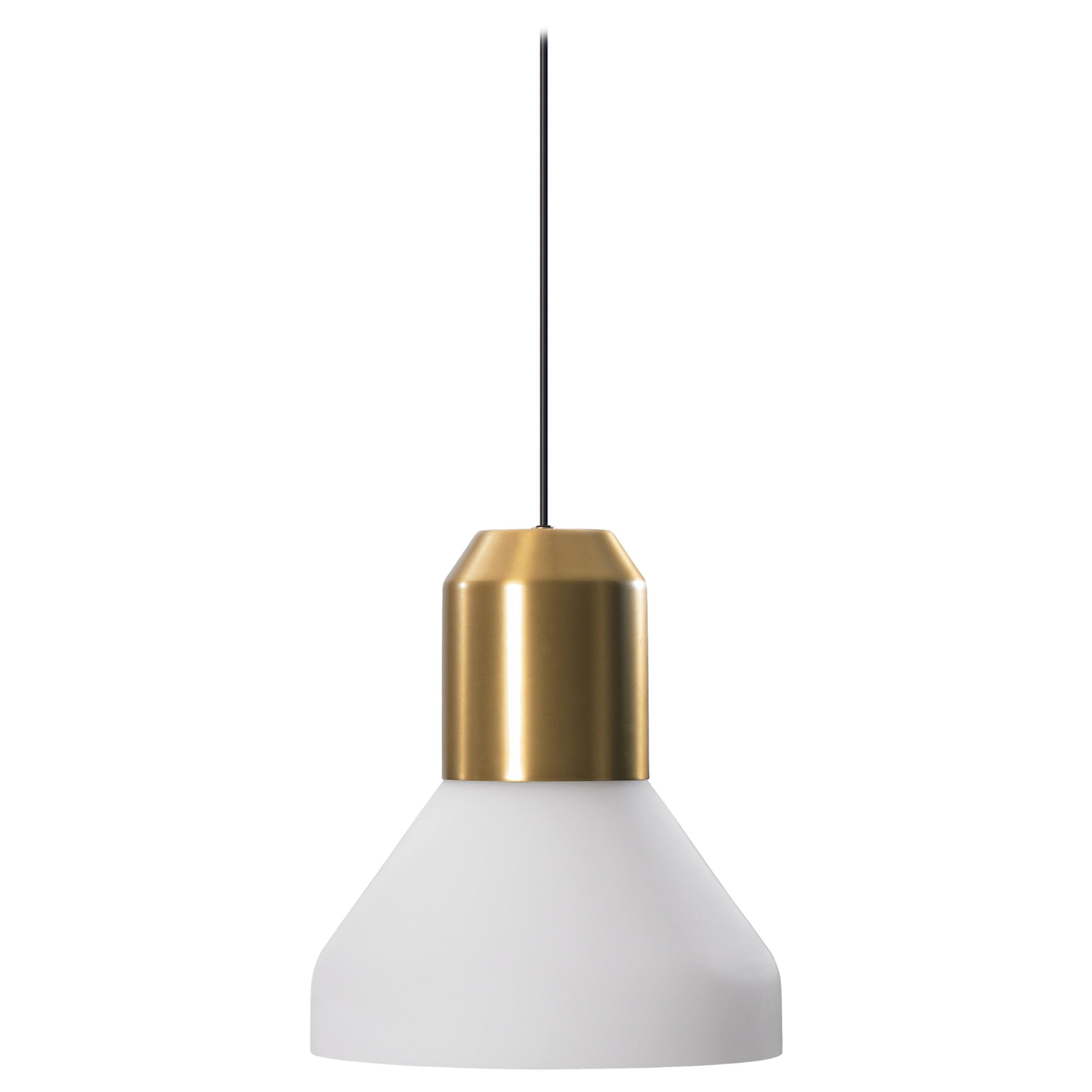 Bell Light Pendelleuchte von ClassiCon aus Messing mit satiniertem, weißem Glas