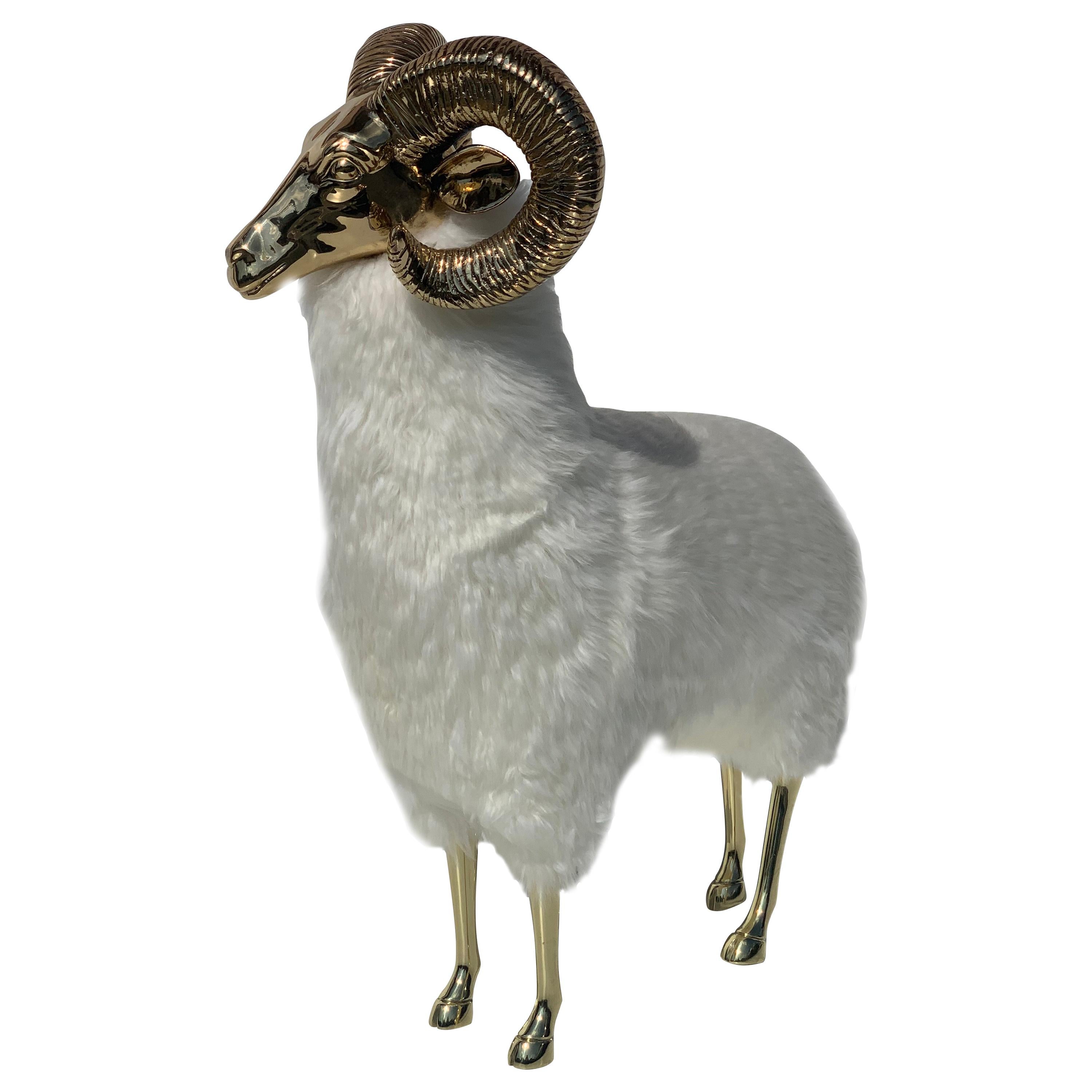 Polished Brass Ram or Sheep Sculpture