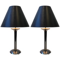 Pair of Brass and Gunmetal Table Lamps by Karl Springer