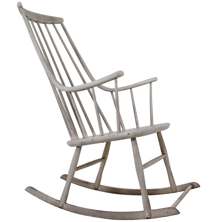Midcentury Patinated French Rocking Chair, 1950s at 1stDibs