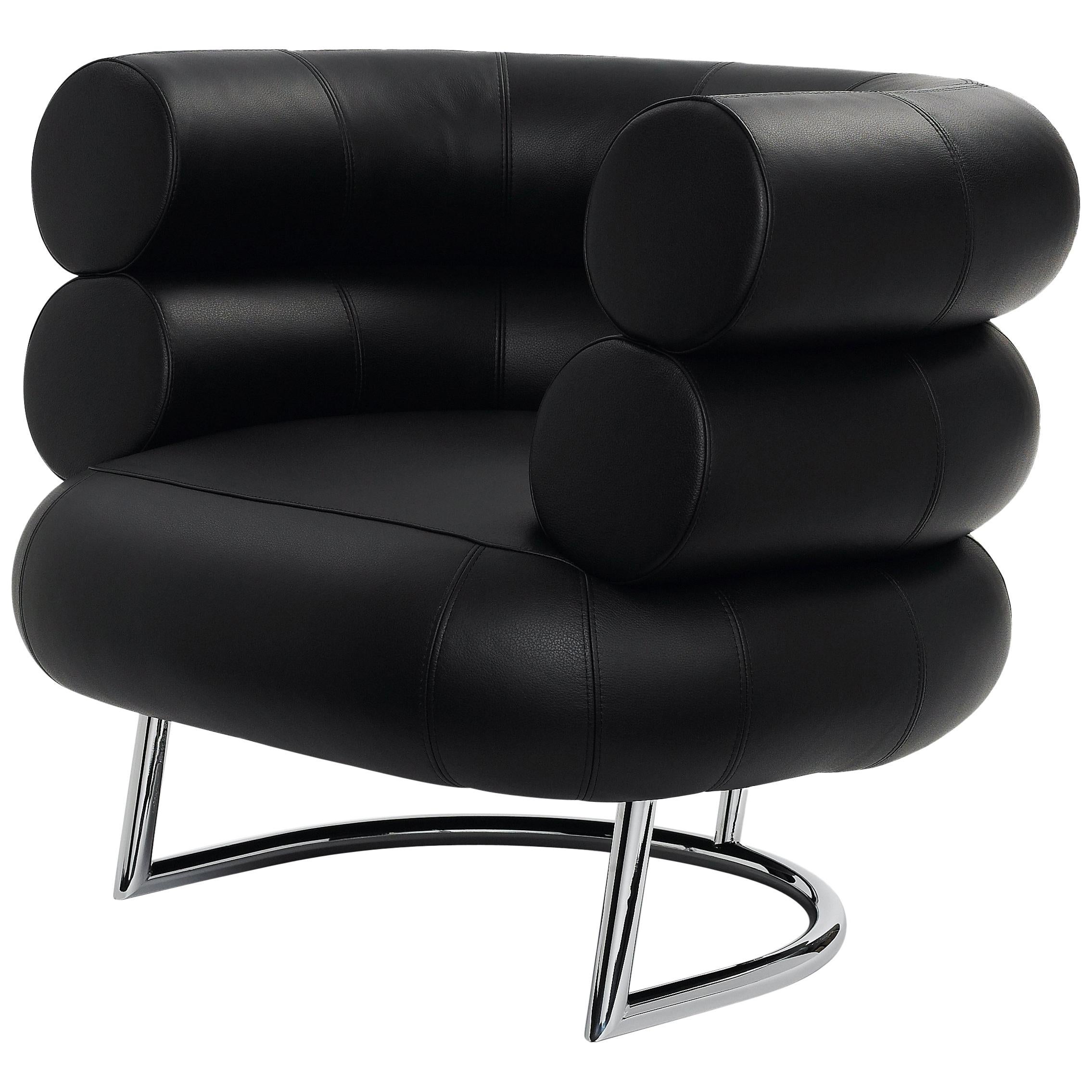 ClassiCon Bibendum Armchair in Black Leather with Chrome Frame by Eileen Gray