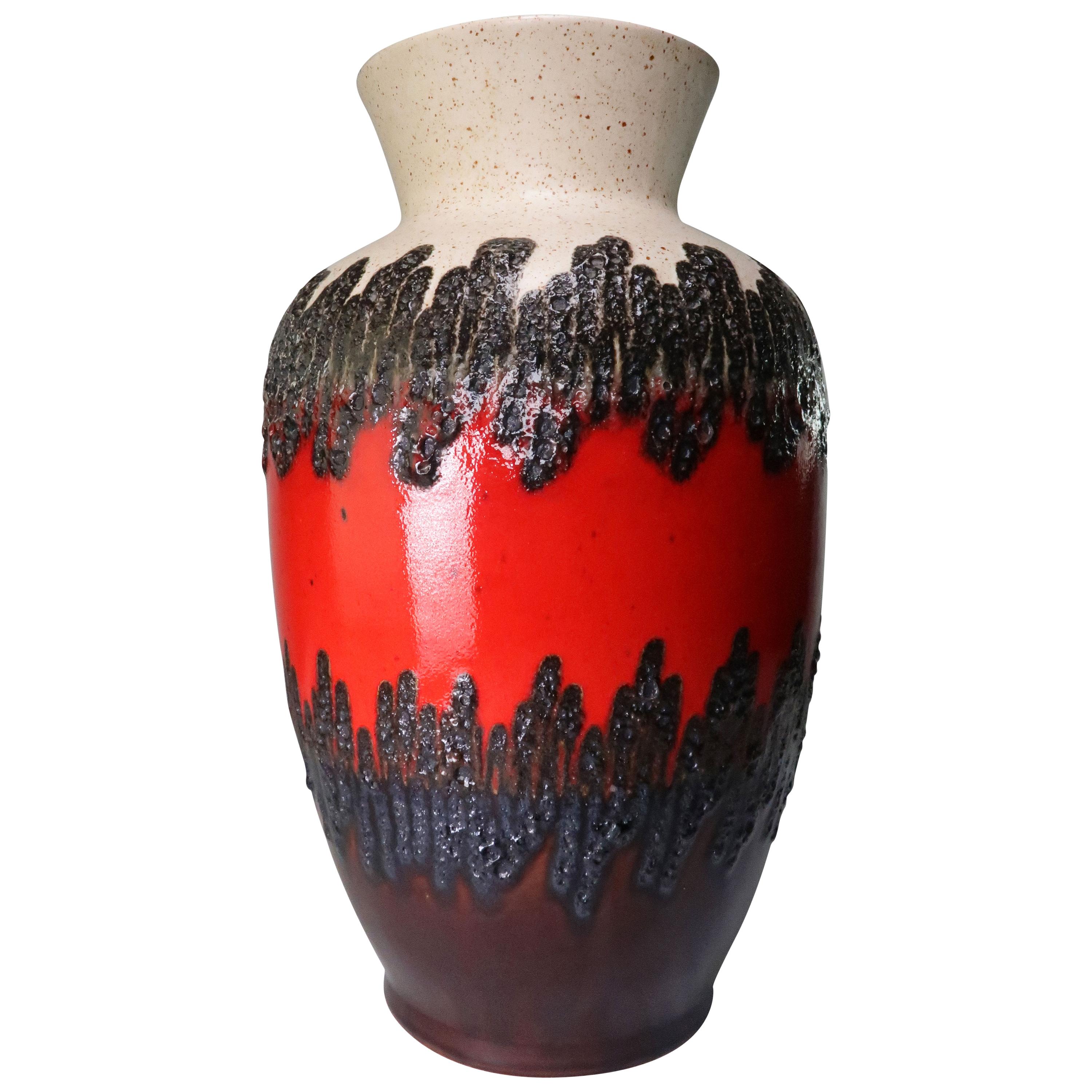 Large Midcentury Blood Red, Black, Brown Floor Vase by Bay Keramik, 1960s