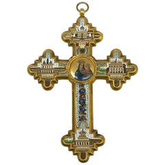 Vintage Grand Tour Brass Micro Mosaic Cross, Italy