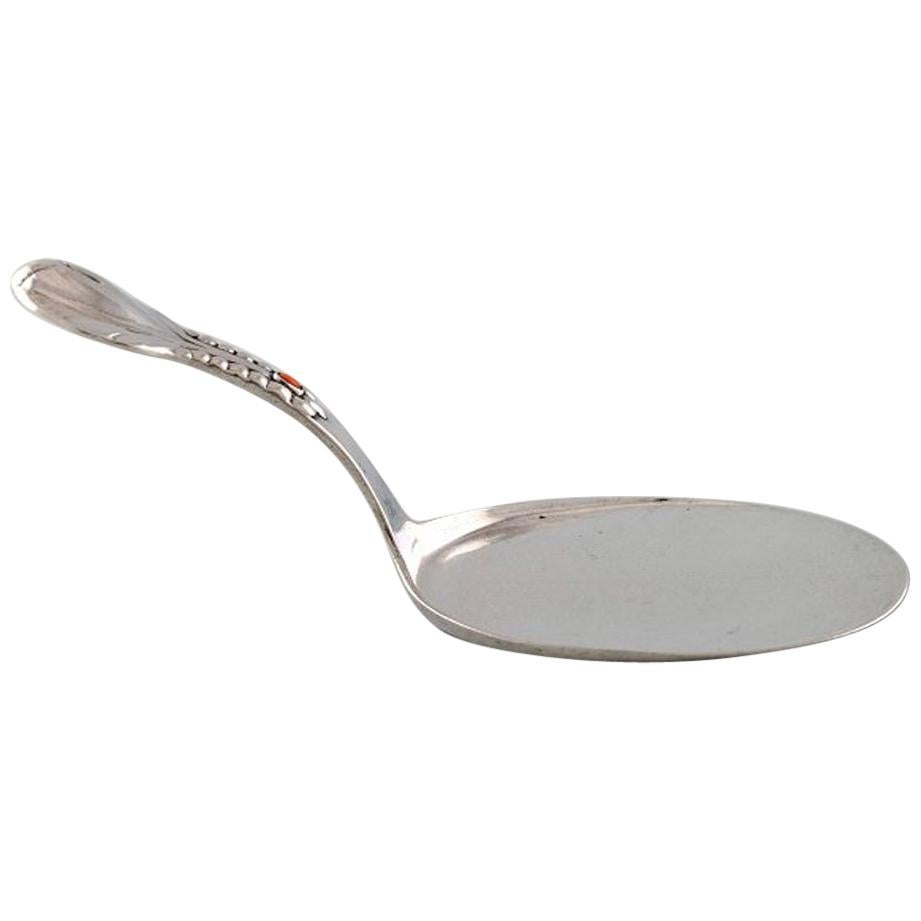 Evald Nielsen Number 3, Full Silver Serving Spade with Cabochon Coral Bead