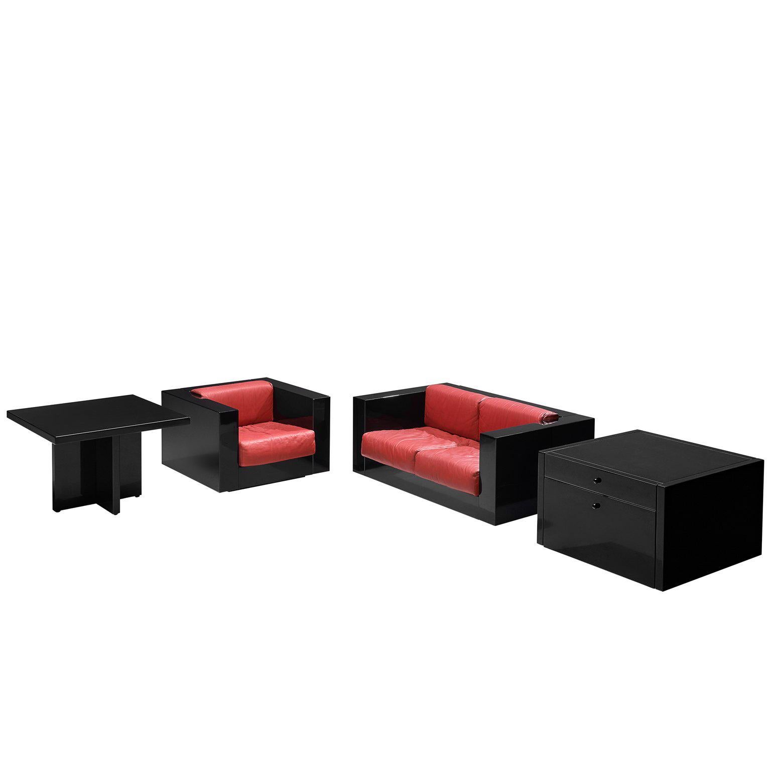 Massimo Vignelli Black and Red 'Saratoga' Living Room Set