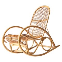 Midcentury Modern Curved Bamboo Couple of French Rocking Chairs, France 1970